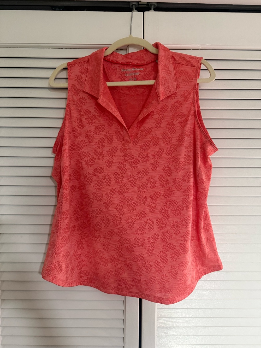 Tommy Bahama Coral Sleeveless Polo Top with Tonal Floral Jacquard
